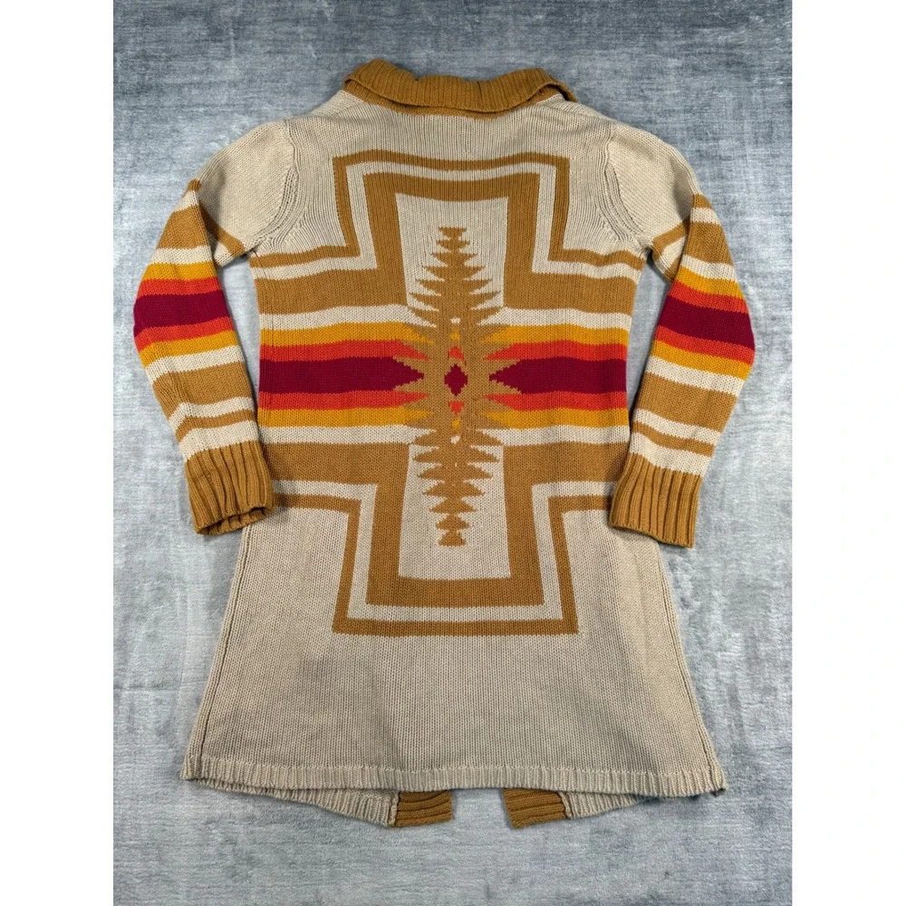 Pendleton Sweater Womens Medium Tan Southwestern Aztec Cardigan Longline Boho - Picture 3 of 7